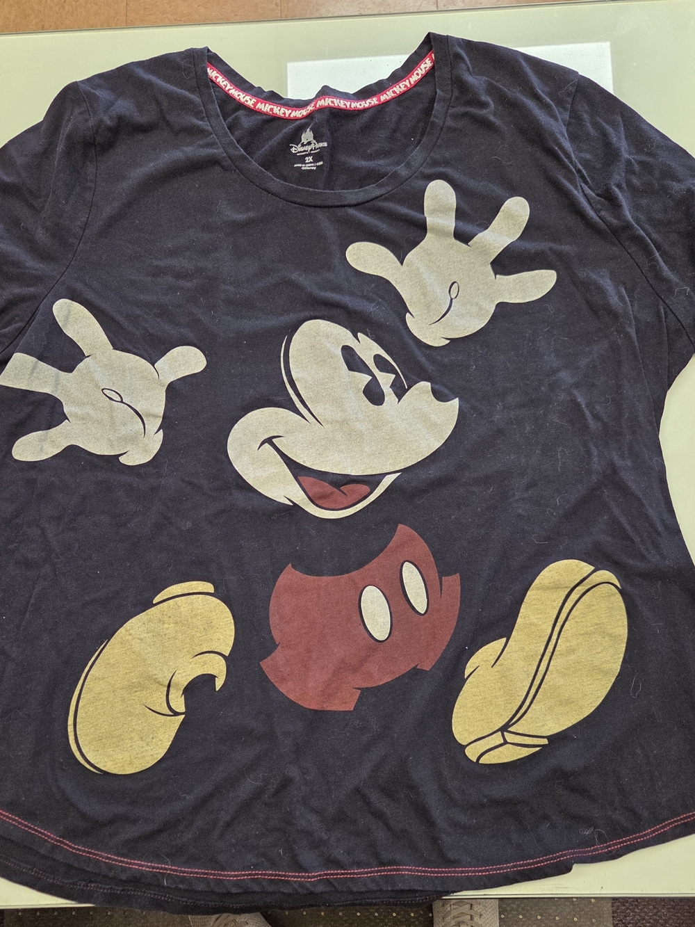 Disney Black Mickey Graphic Short Sleeve Tee with Gold and Red Accents